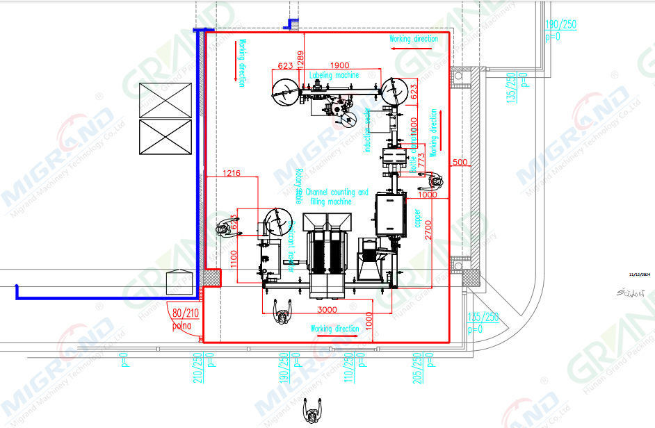 خط ماكينة تعبئة وتغطية الزجاجات وختم الرقائق مع وحدة تغذية المجففة وطابعة نفث الحبر